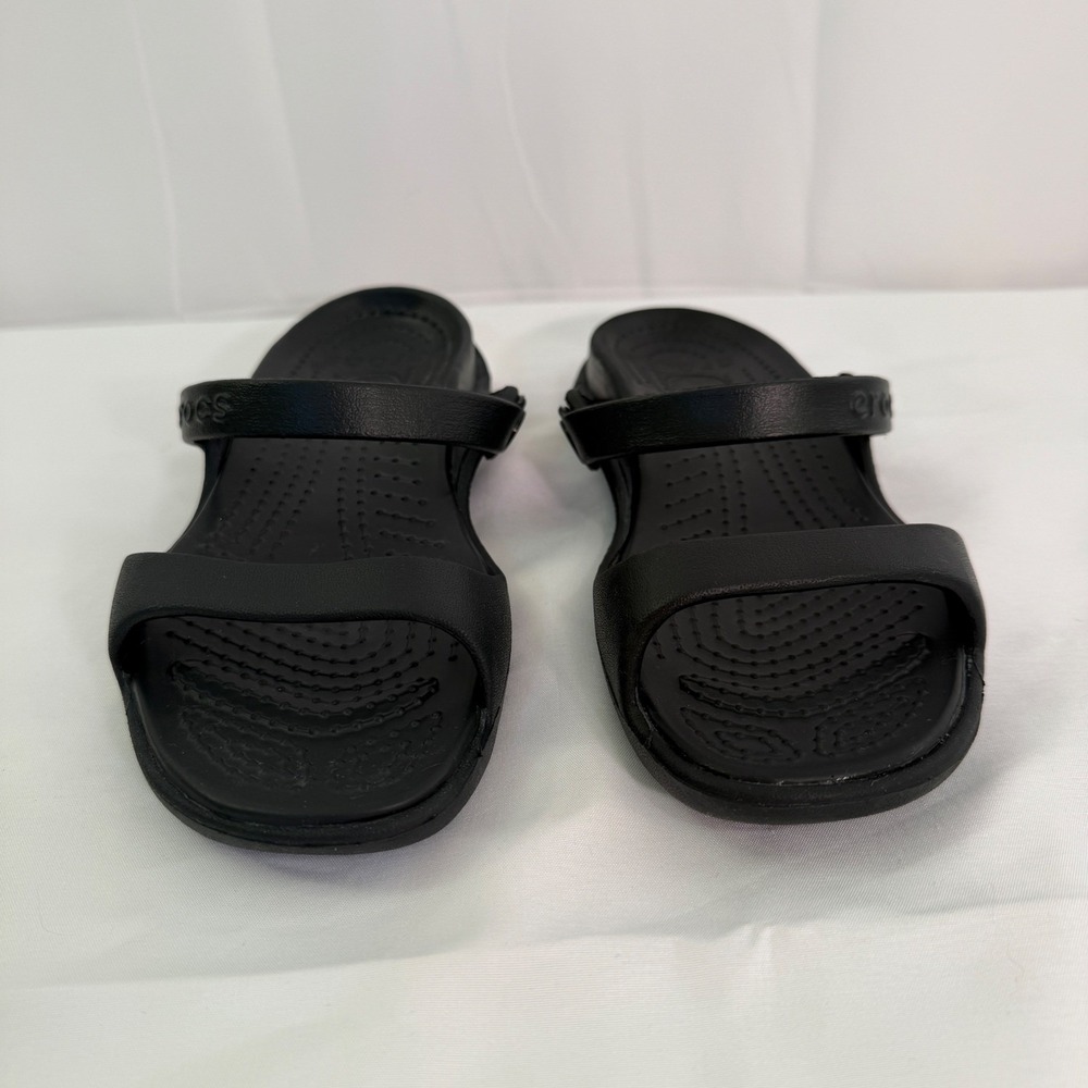 Crocs Cleo II Black Dual Strap Slide Sandals Womens Size 7 Water Friendly Shoes - Picture 2 of 16